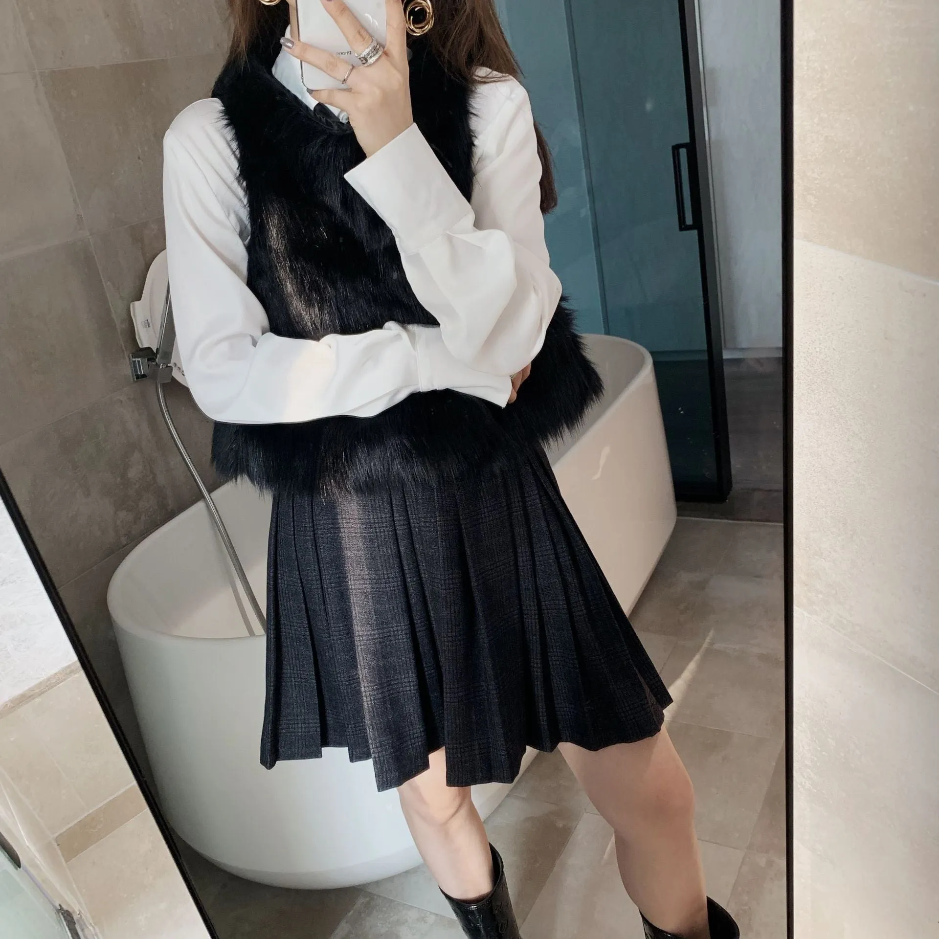 Dark A-Line Pleated Skirt