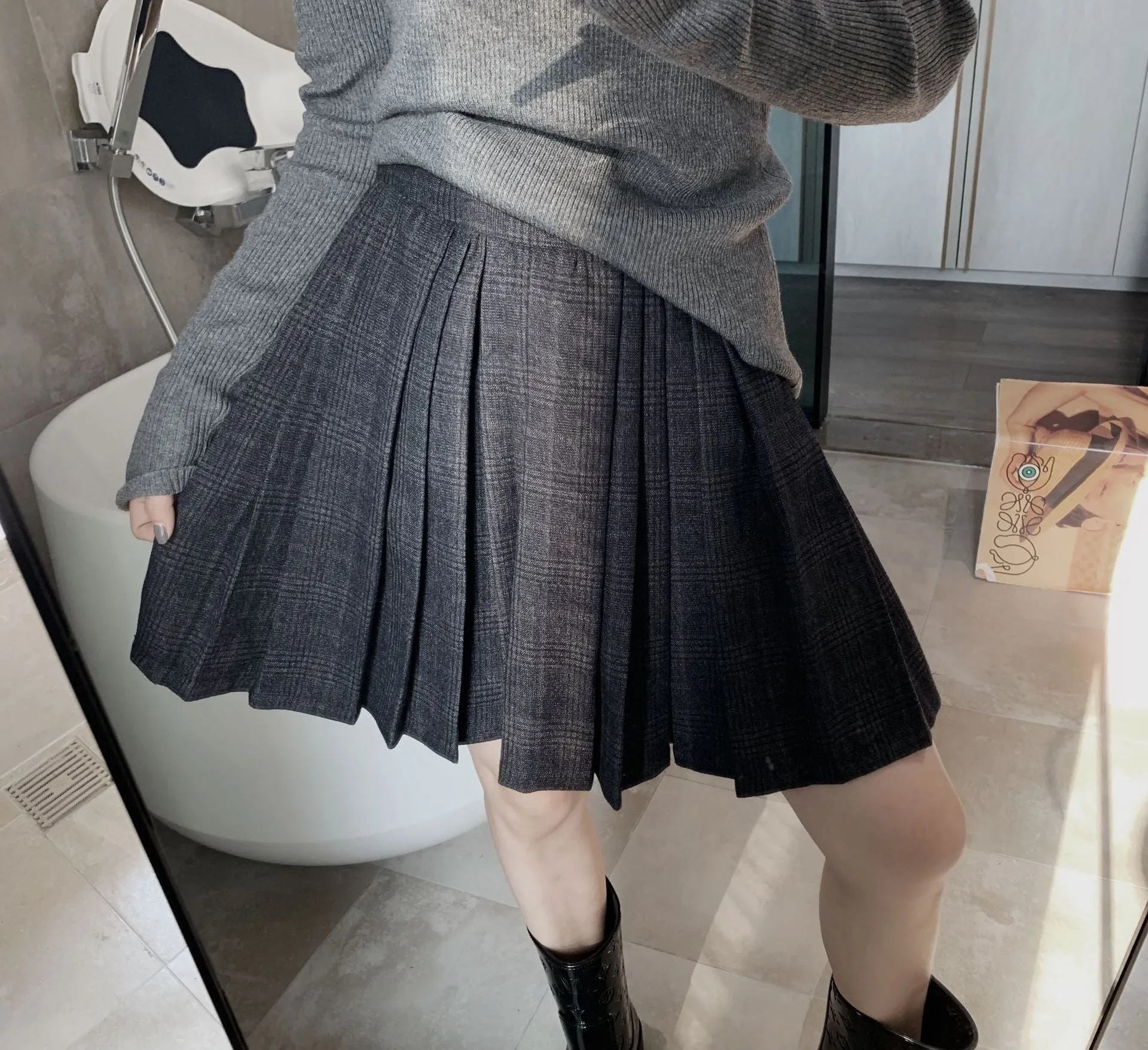 Dark A-Line Pleated Skirt