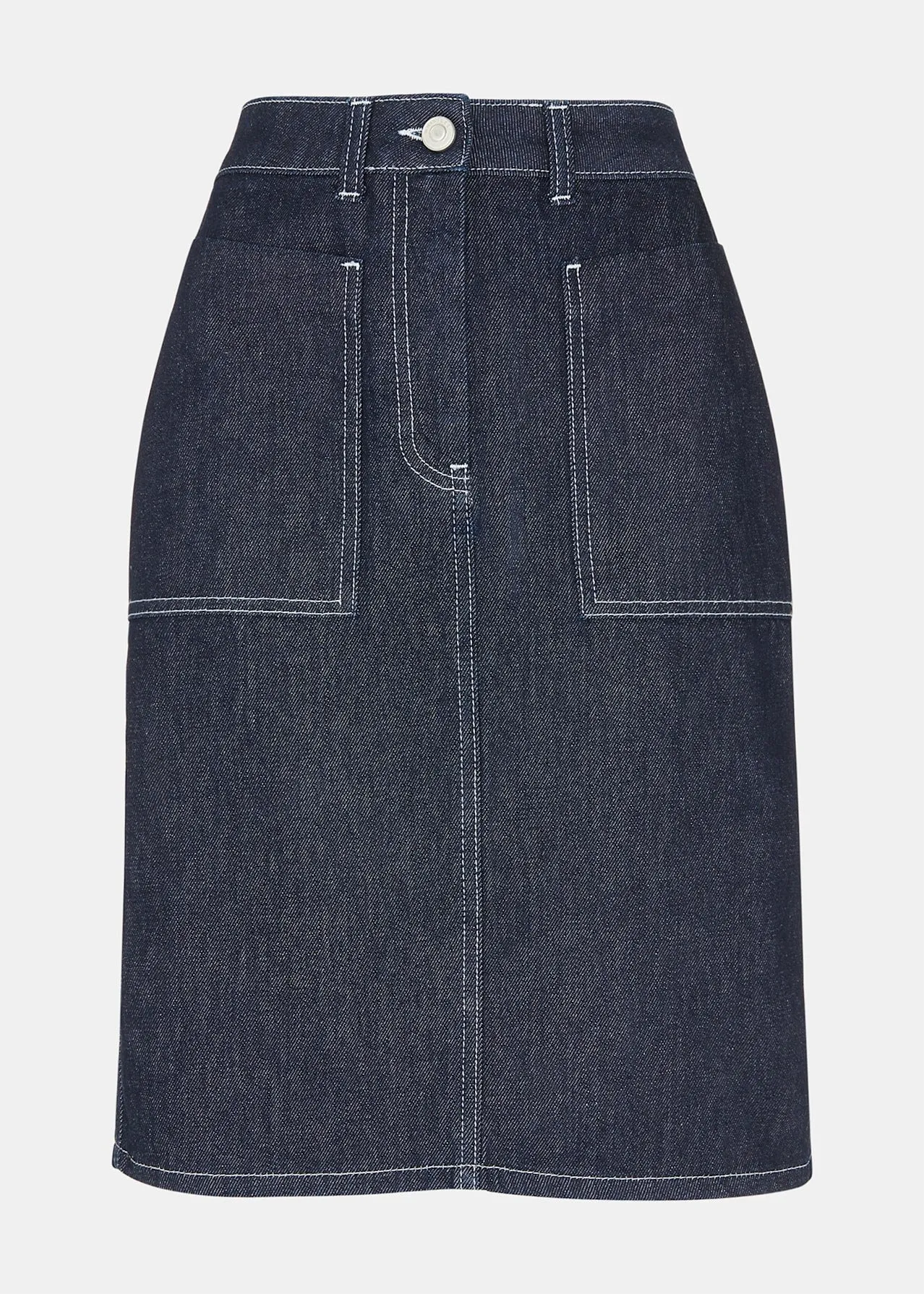 Dark Denim Contrast Stitch Midi Skirt