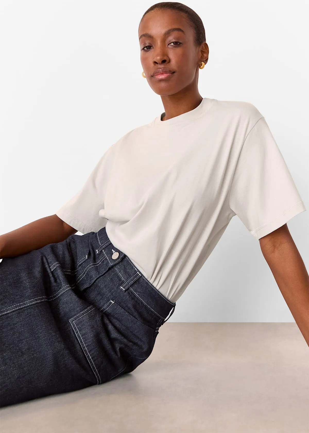 Dark Denim Contrast Stitch Midi Skirt