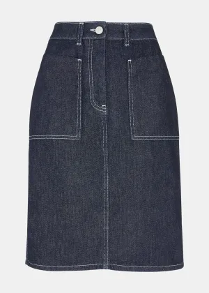 Dark Denim Contrast Stitch Midi Skirt