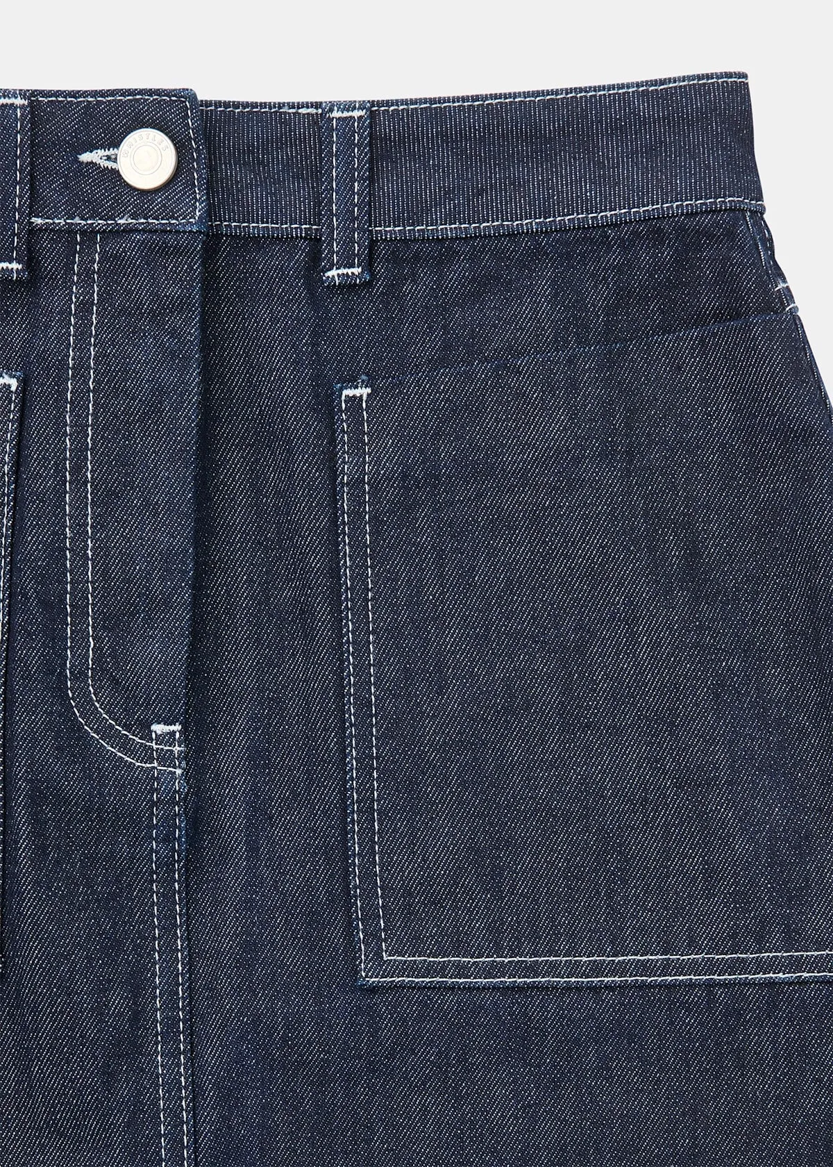 Dark Denim Contrast Stitch Midi Skirt