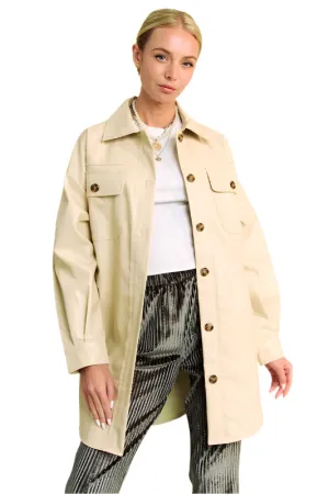 Davi & Dani Faux Leather Button Up Jacket with Chest Pockets