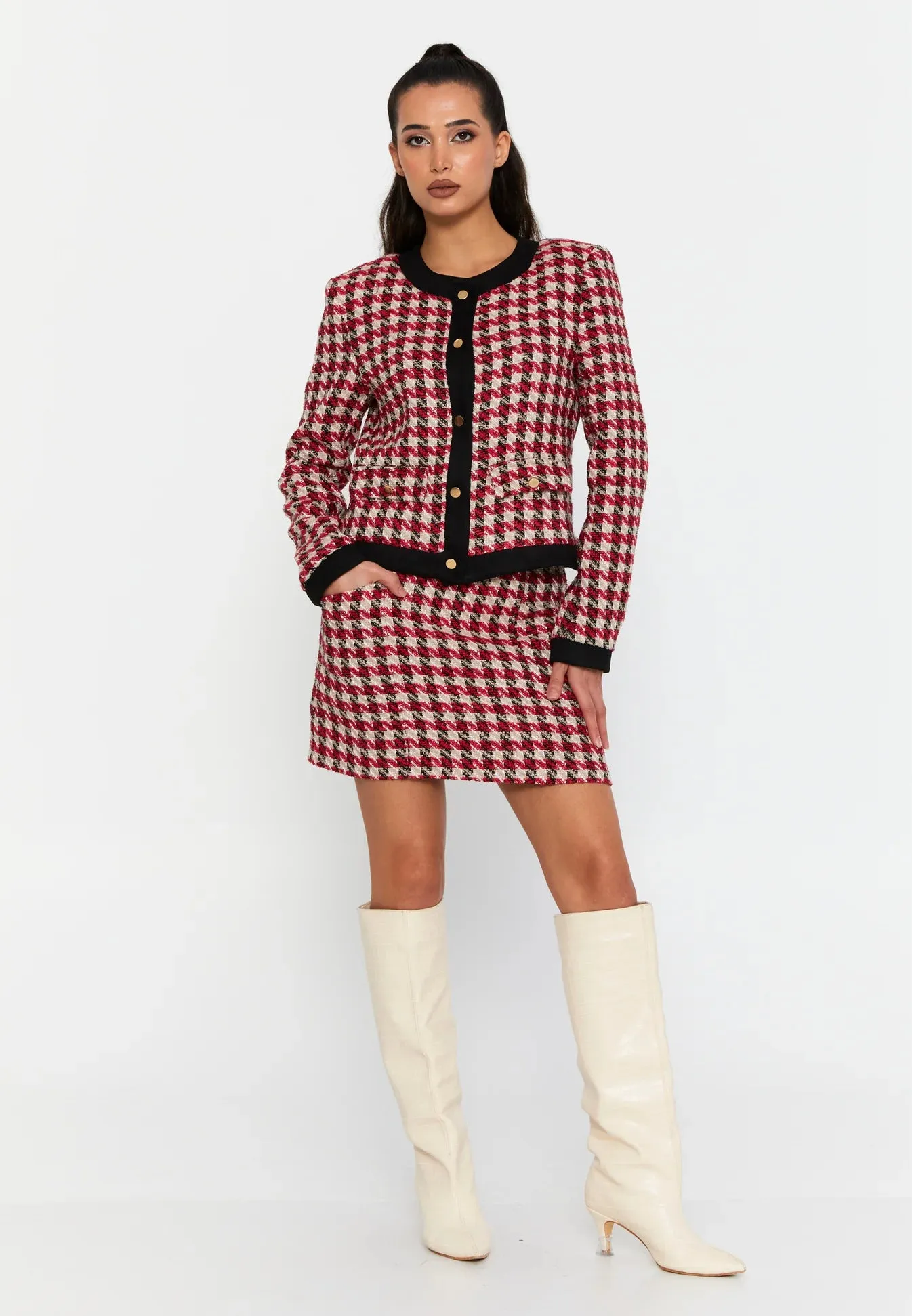 DD502  Red Tweed Patterned Jacket