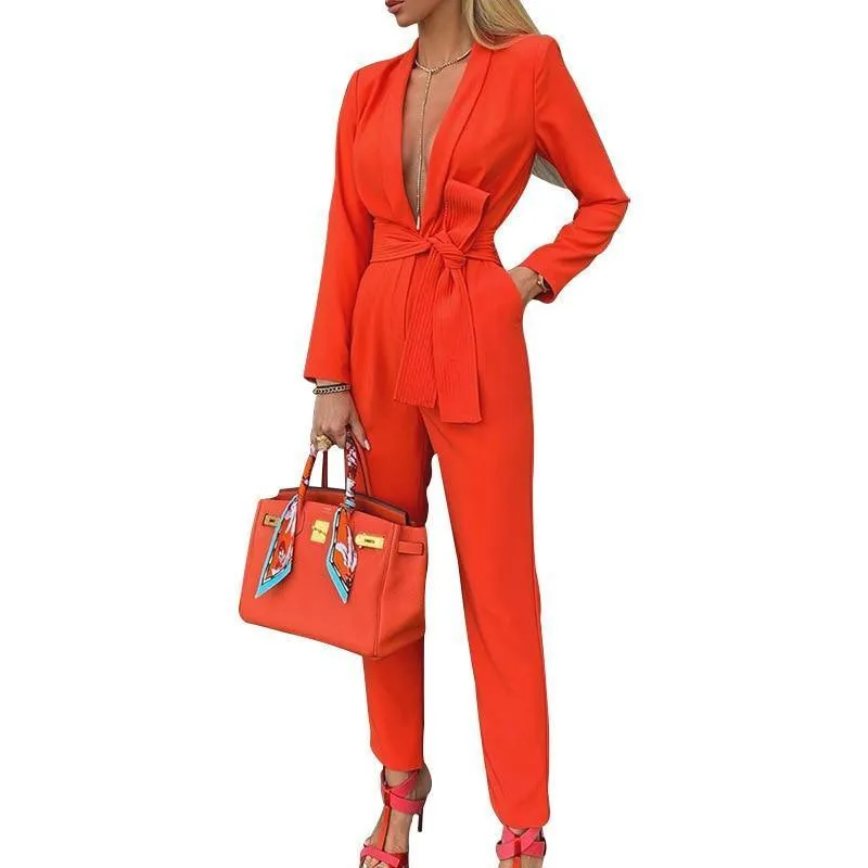 Deep V-Neck Office Lady Jumpsuits For Women