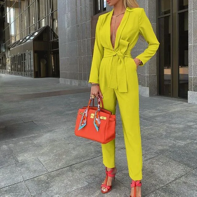 Deep V-Neck Office Lady Jumpsuits For Women