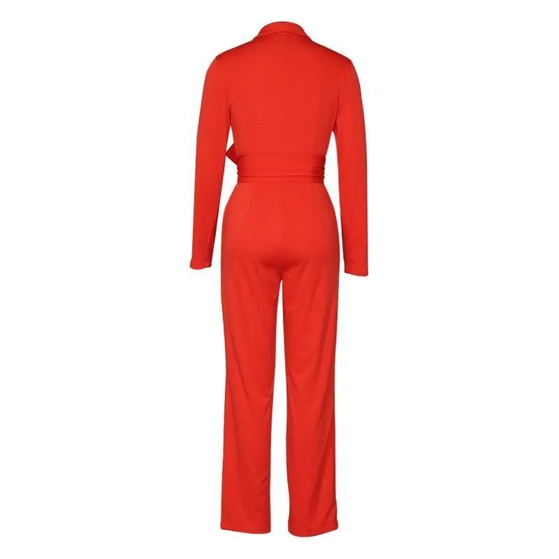 Deep V-Neck Office Lady Jumpsuits For Women