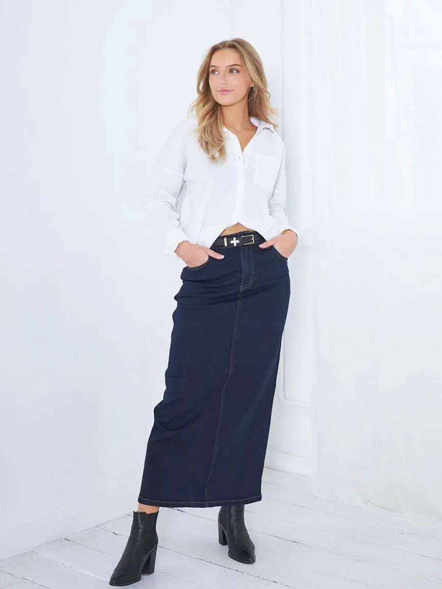 Demi Denim Maxi Skirt : Dark Blue