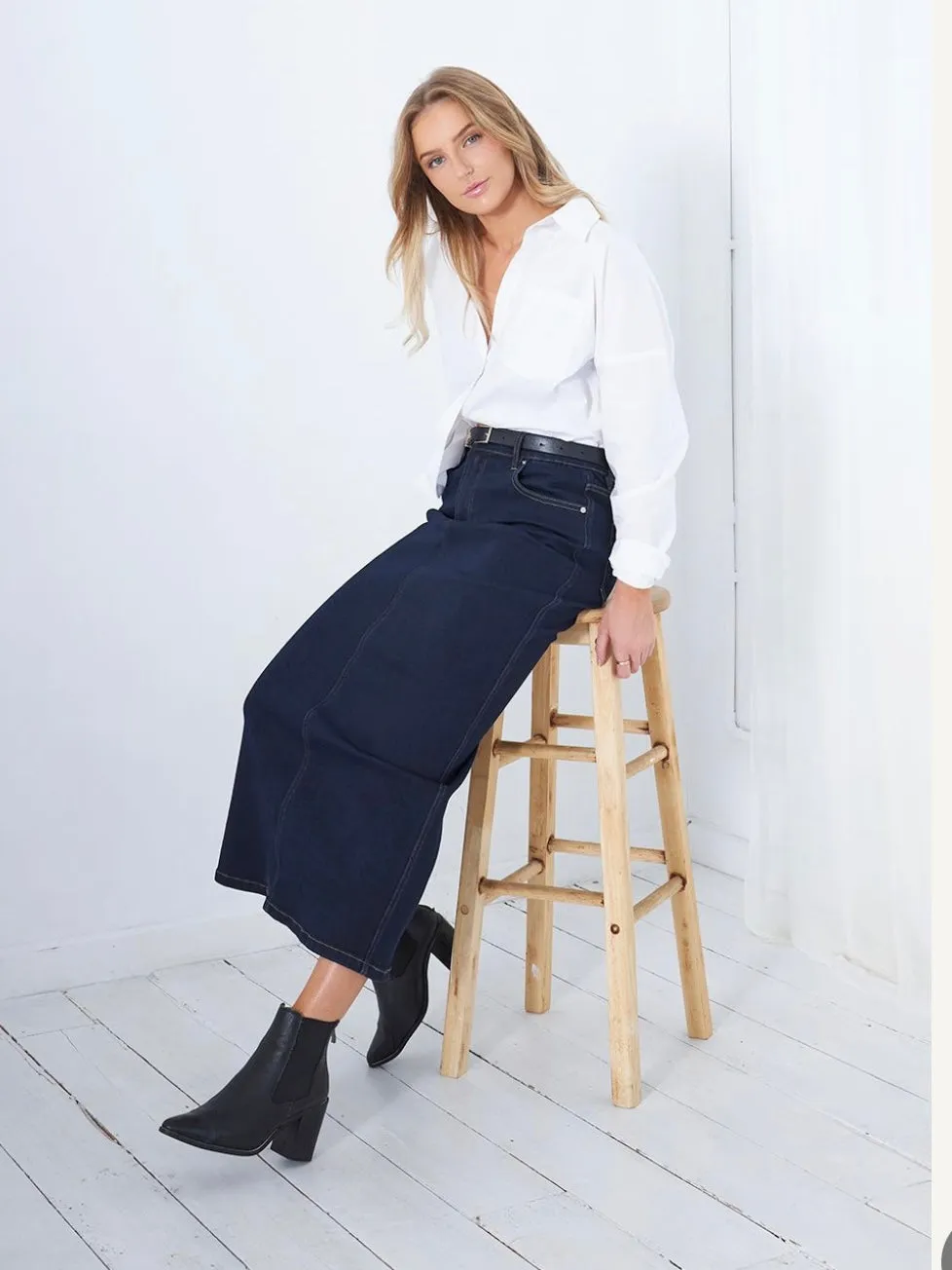 Demi Denim Maxi Skirt : Dark Blue