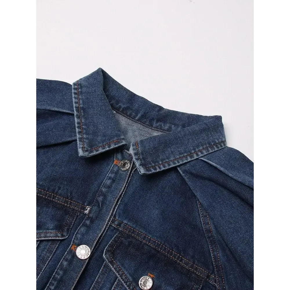 Denim Jacket with Twin Chest Pockets and Distressed Mini Skirt Set