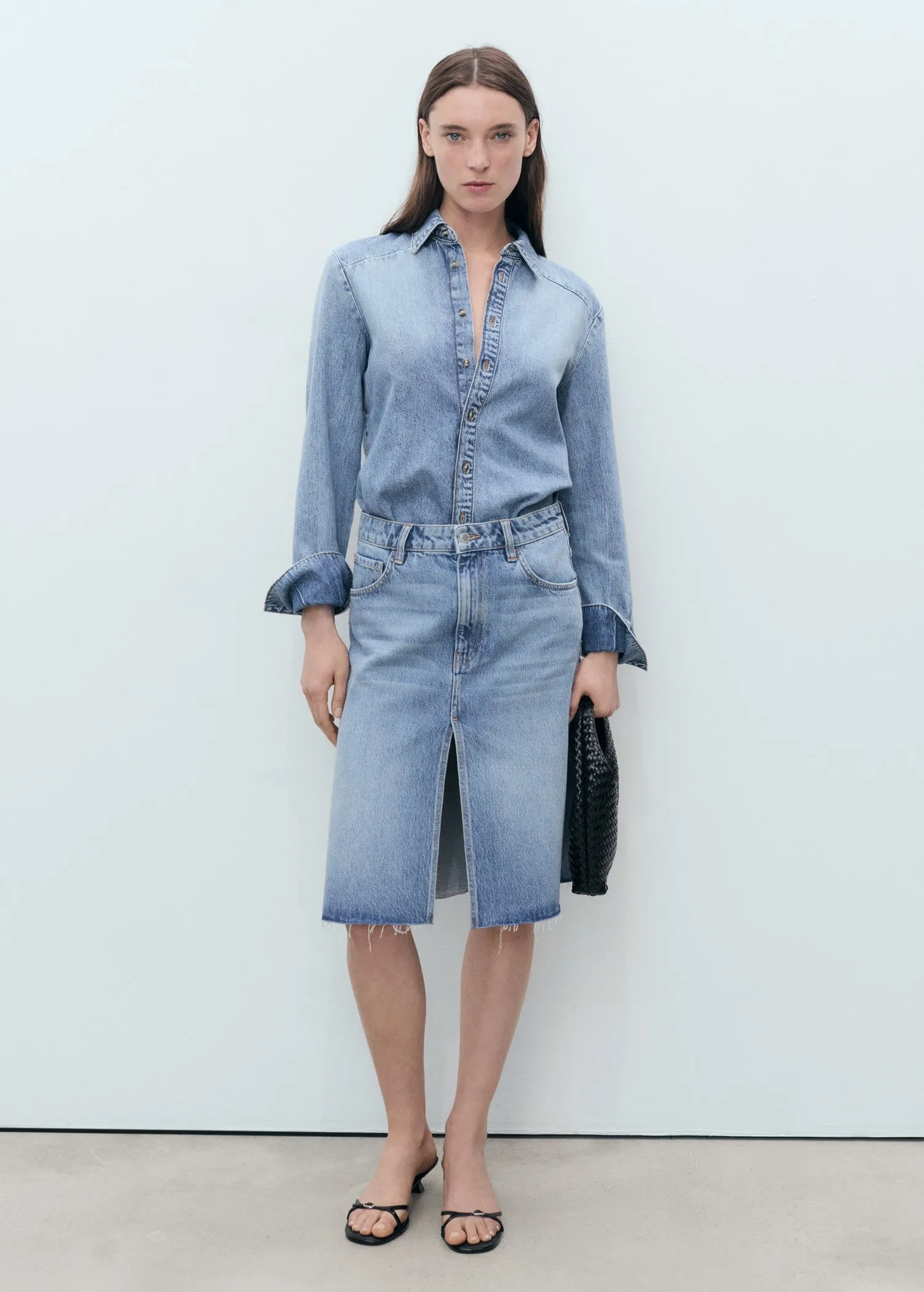 Denim midi-skirt