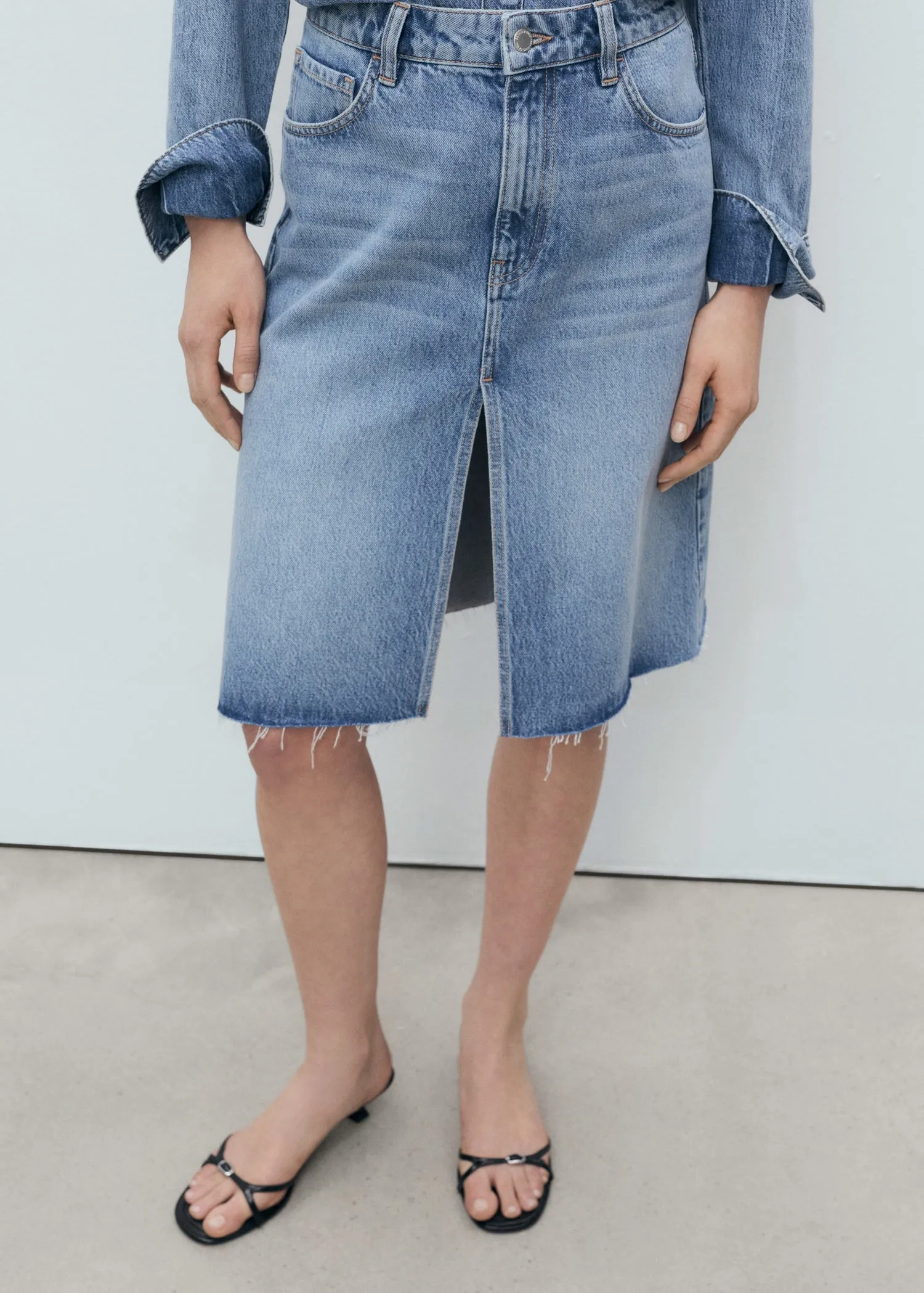Denim midi-skirt