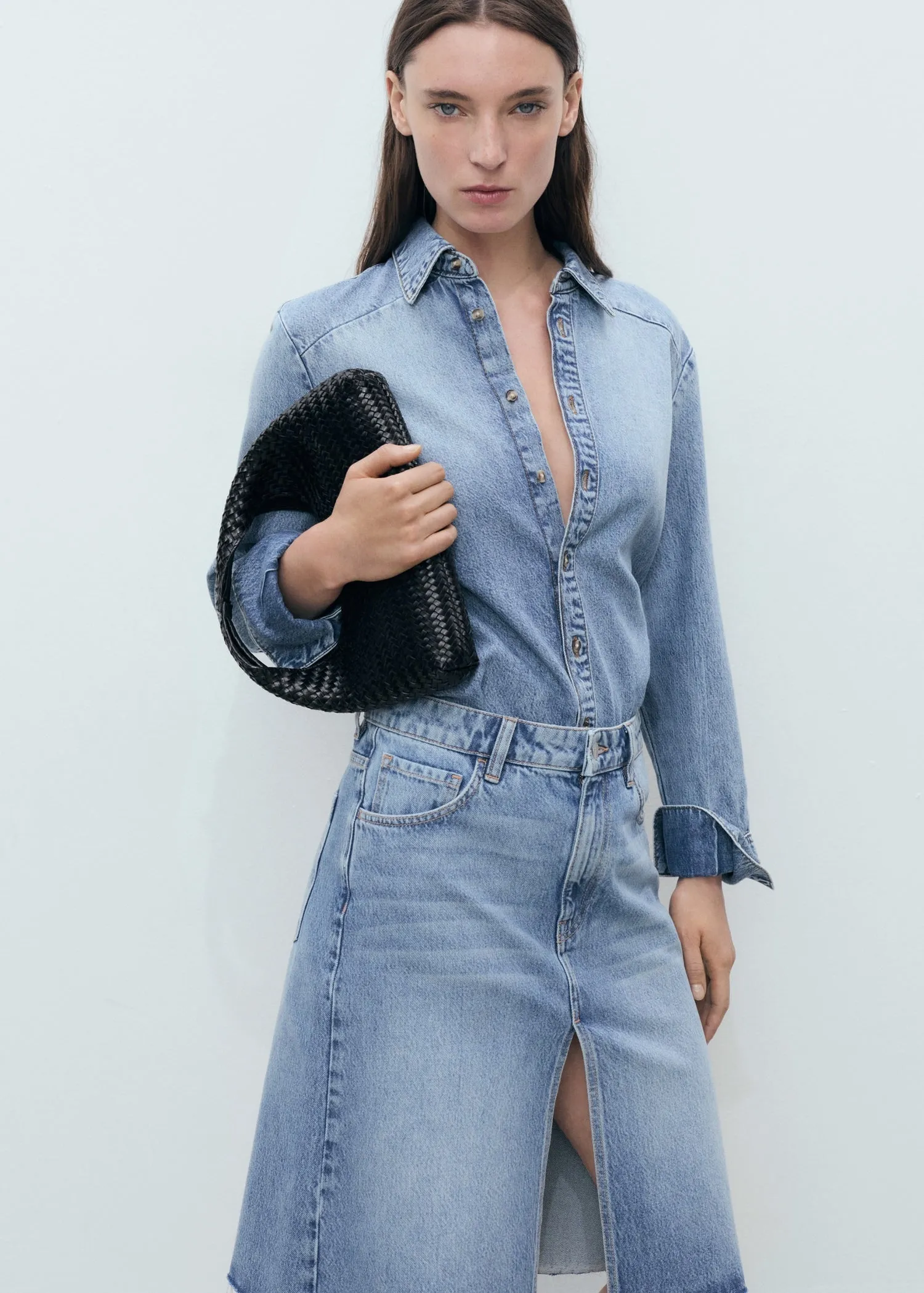 Denim midi-skirt