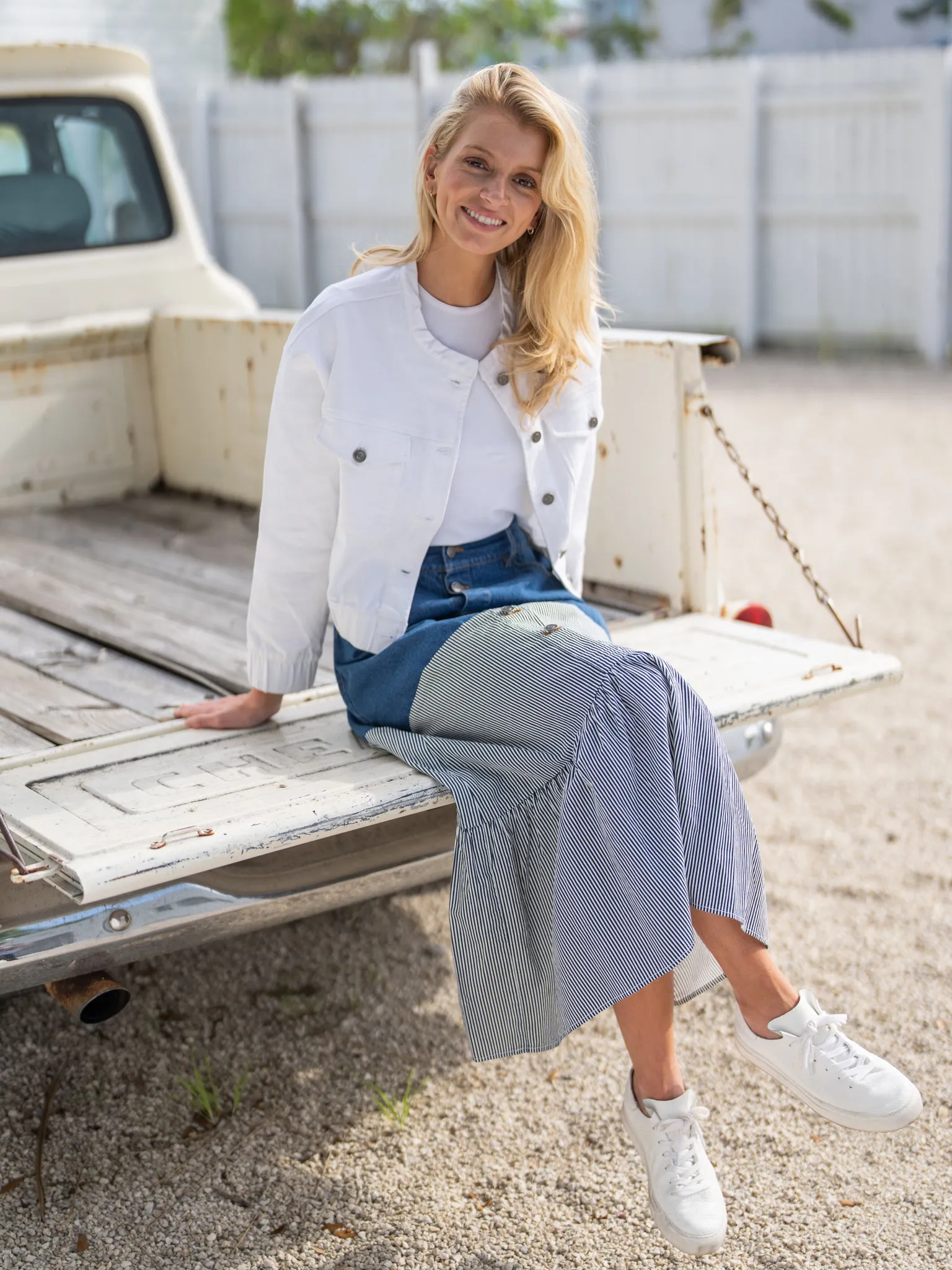 DENIM STRIPE COMBO SKIRT