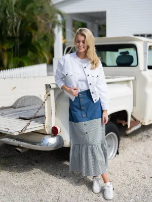 DENIM STRIPE COMBO SKIRT