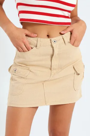 Denim Utility Mini Skirt - Stone