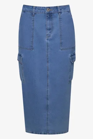 Denim Utility Skirt Mid Blue