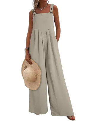 Dokotoo Womens Oversized Khaki Jumpsuits for Women Overalls Loose Casual Wide Leg One Piece Sleeveless Solid Jumpsuit Long Pant Rompers with Pockets 2024 Fashion