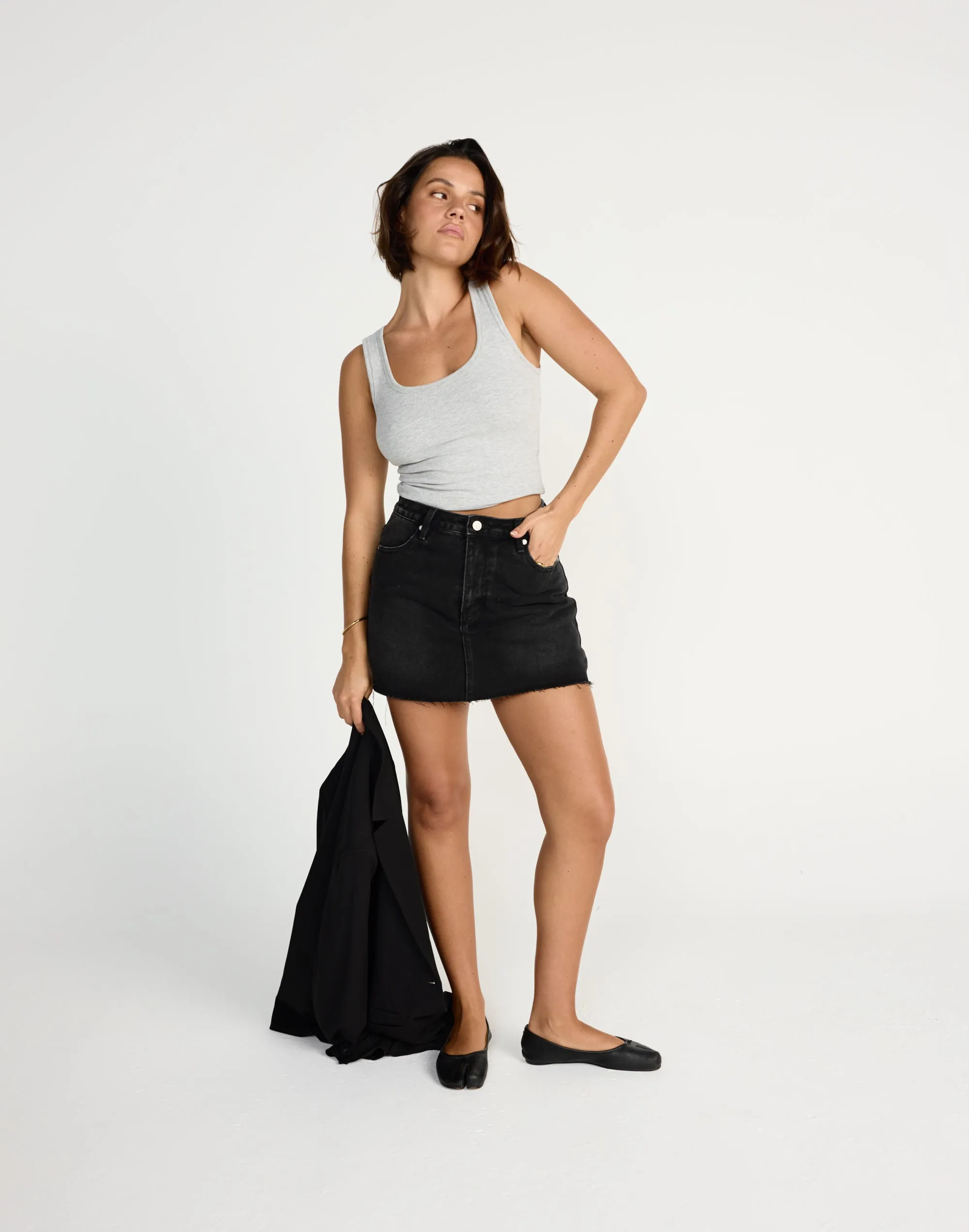 Dorian Denim Skort (Black Faded)