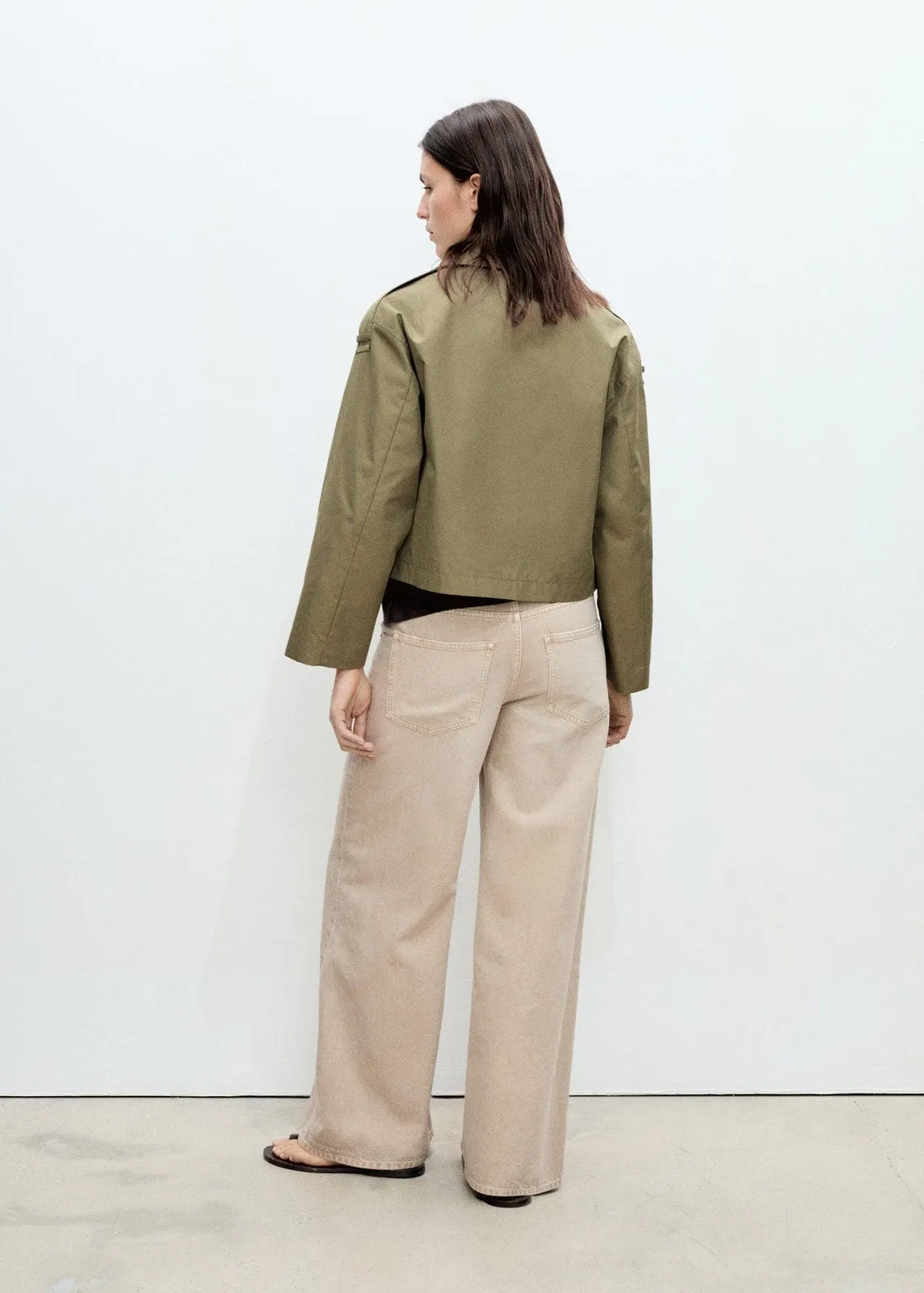 Double-breasted cropped trench coat - Beige/khaki