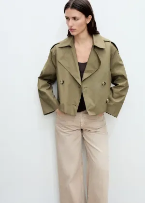 Double-breasted cropped trench coat - Beige/khaki