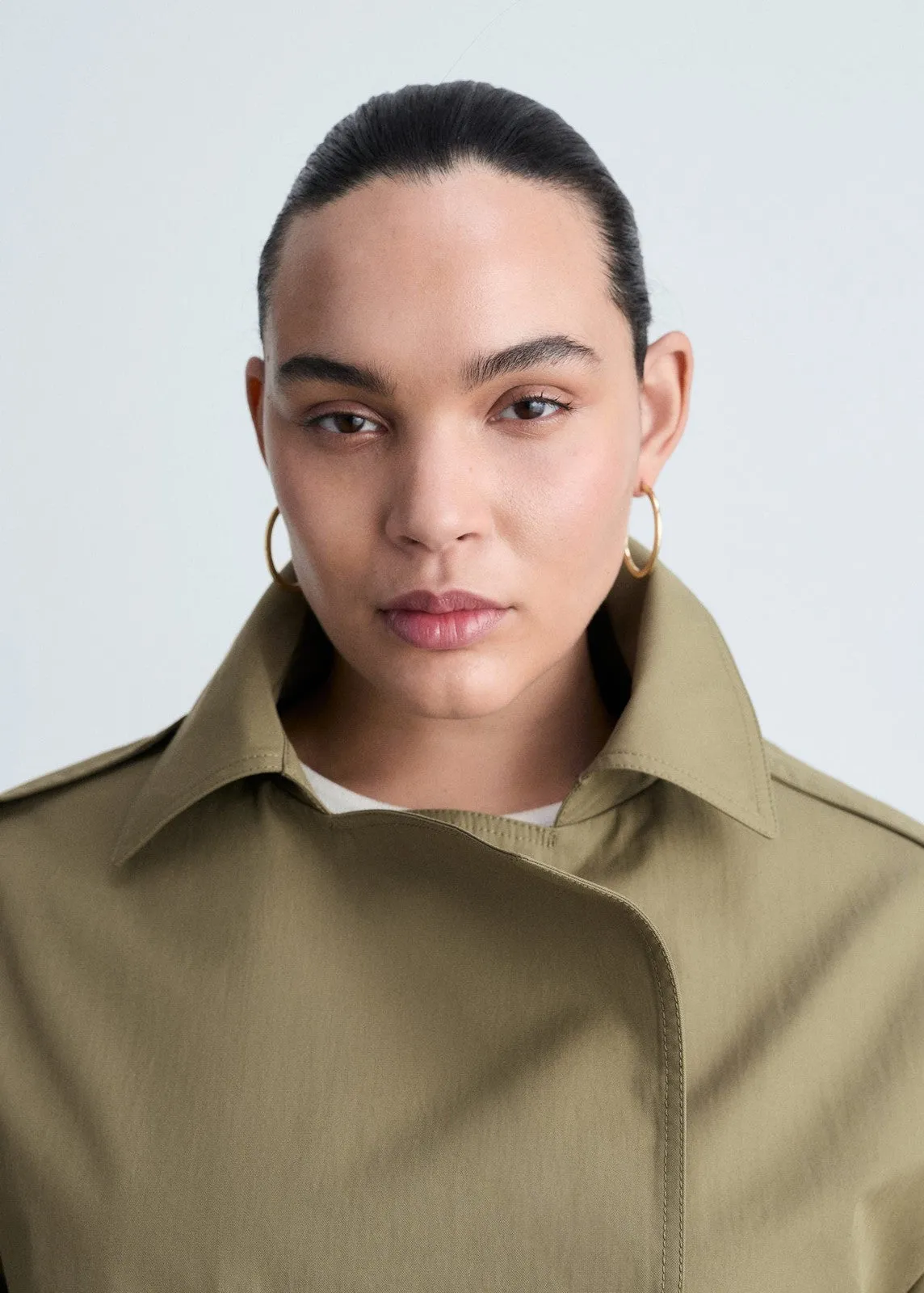 Double-breasted cropped trench coat - Beige/khaki