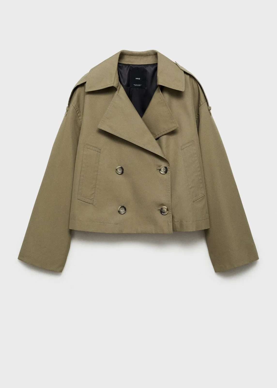 Double-breasted cropped trench coat - Beige/khaki