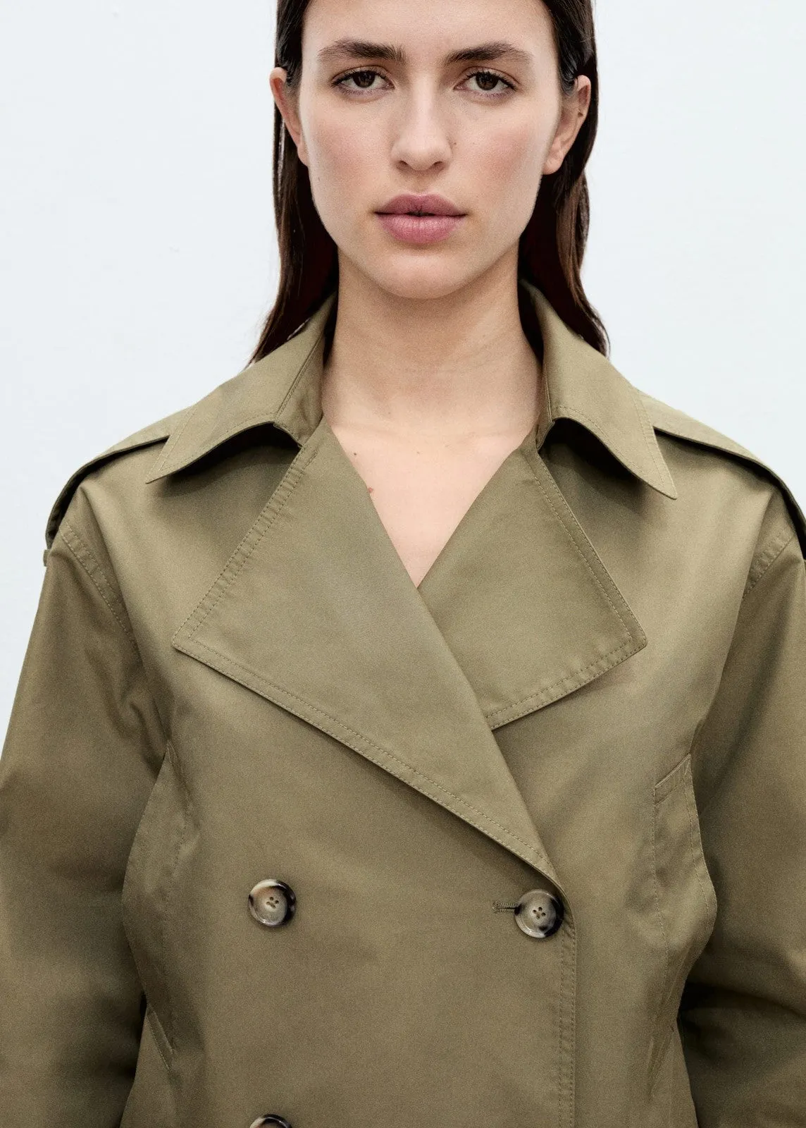 Double-breasted cropped trench coat - Beige/khaki