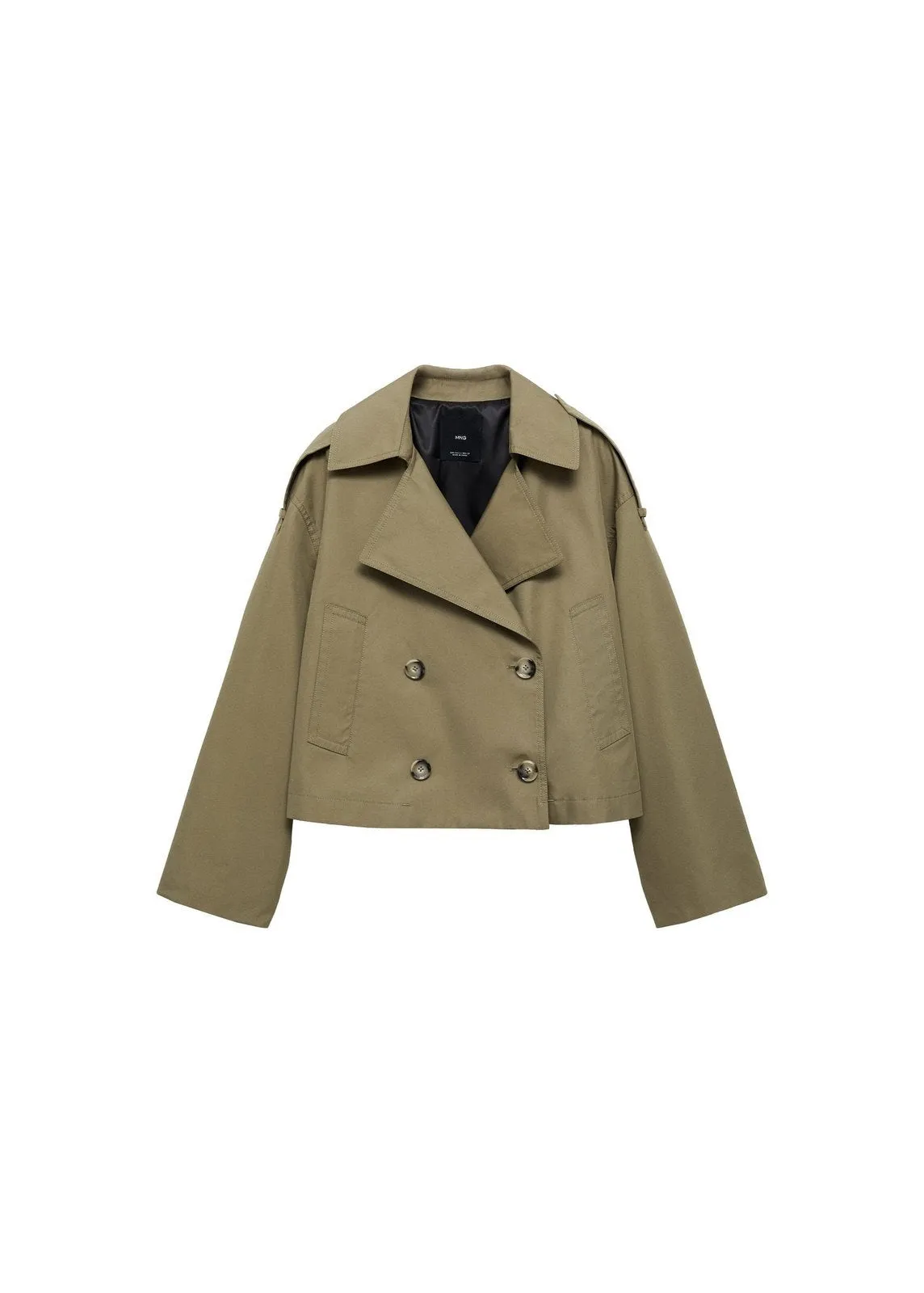 Double-breasted cropped trench coat - Beige/khaki