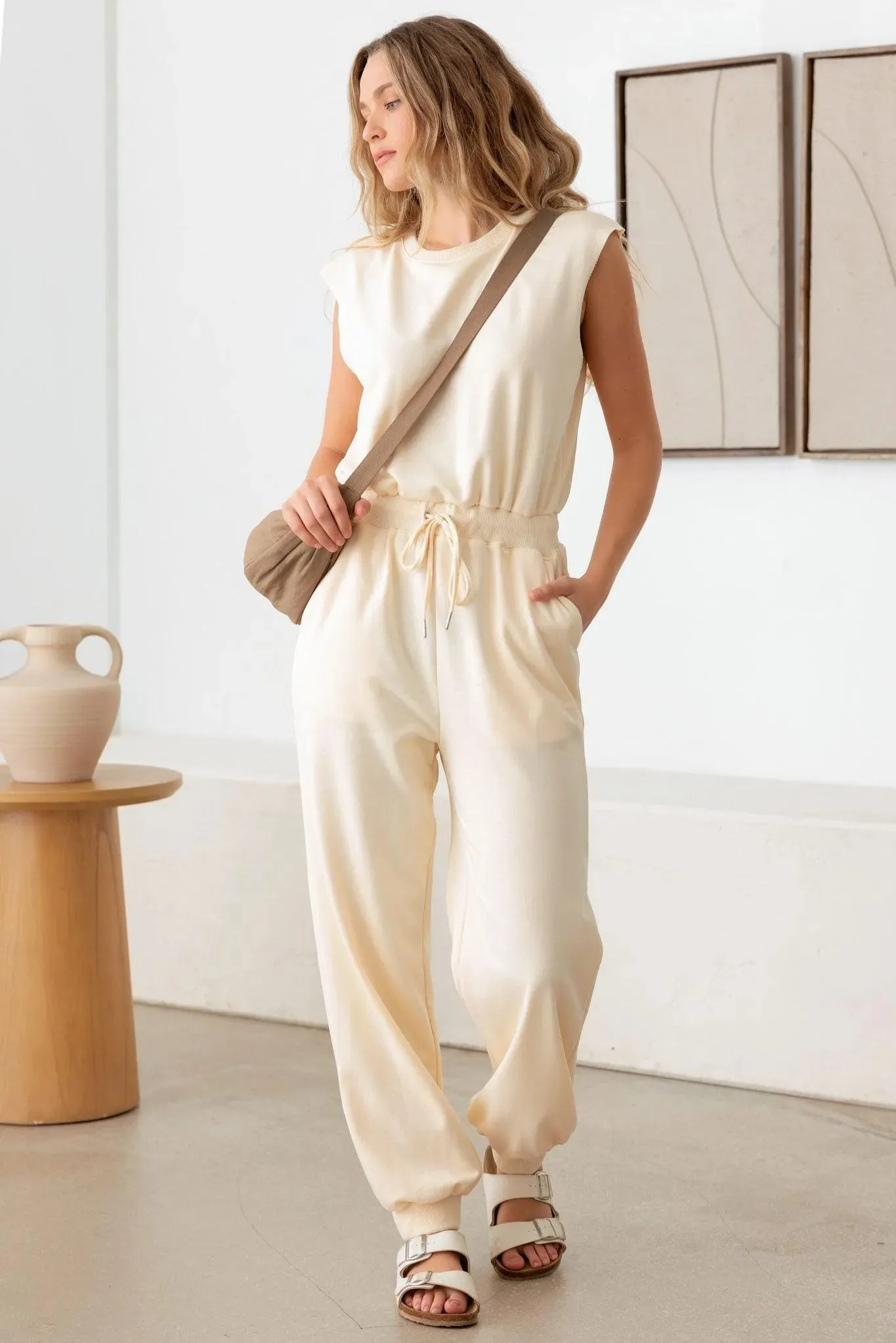 Drawstring Round Neck Muscle Tee Jumpsuit