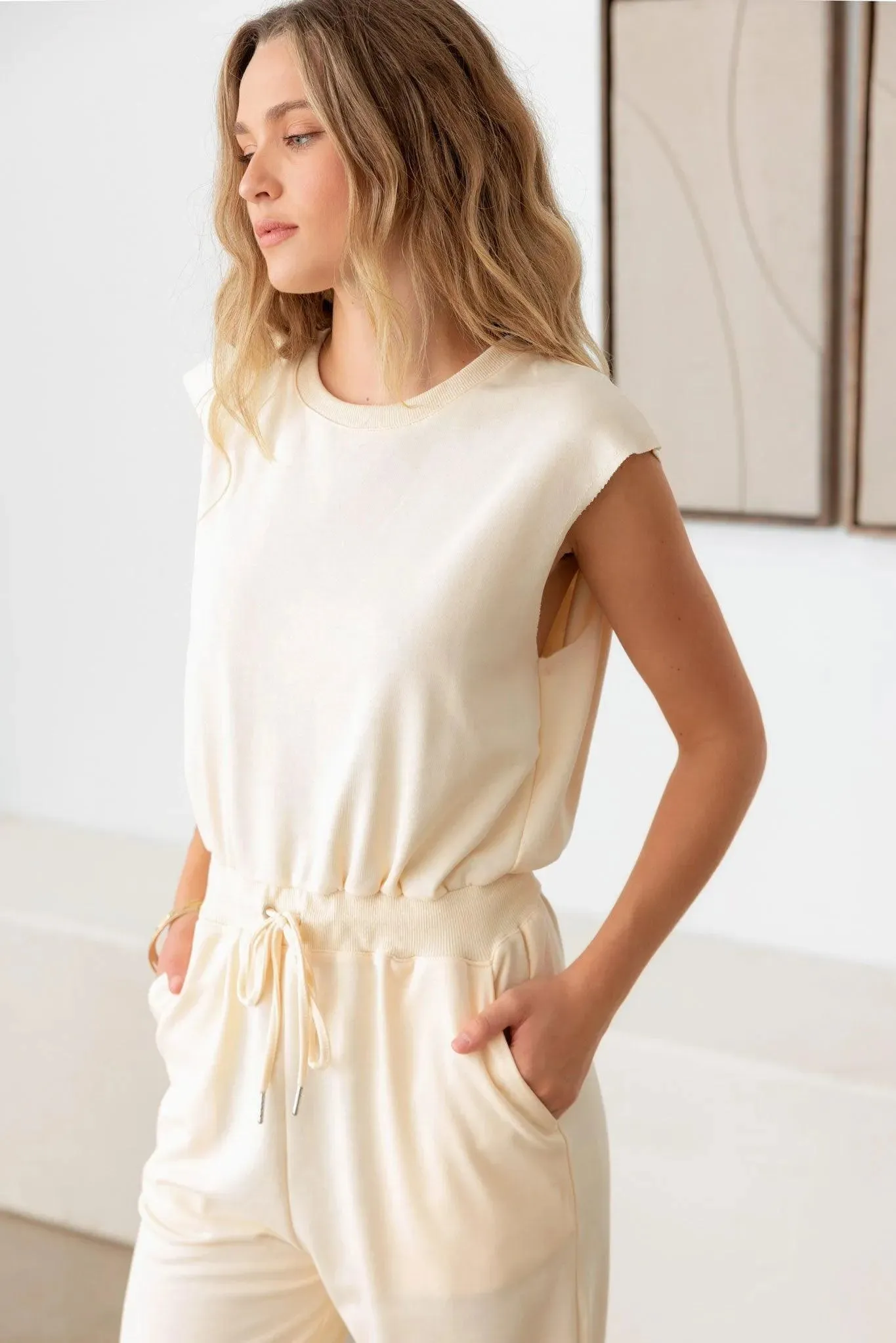 Drawstring Round Neck Muscle Tee Jumpsuit