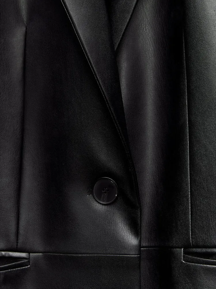 Dressy Jackets for Women Black Faux Leather Coat