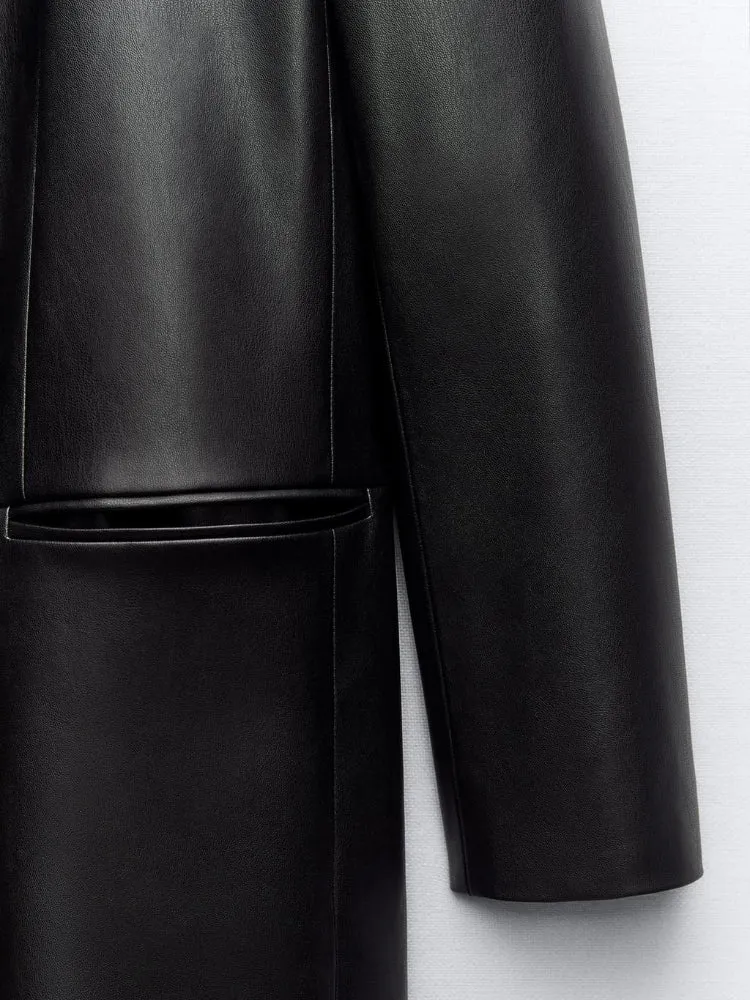 Dressy Jackets for Women Black Faux Leather Coat