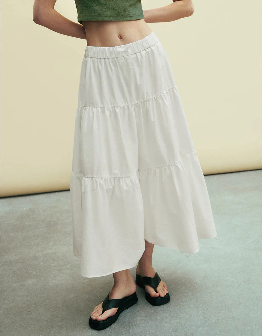 Elastic Waist Midi A-Line Skirt
