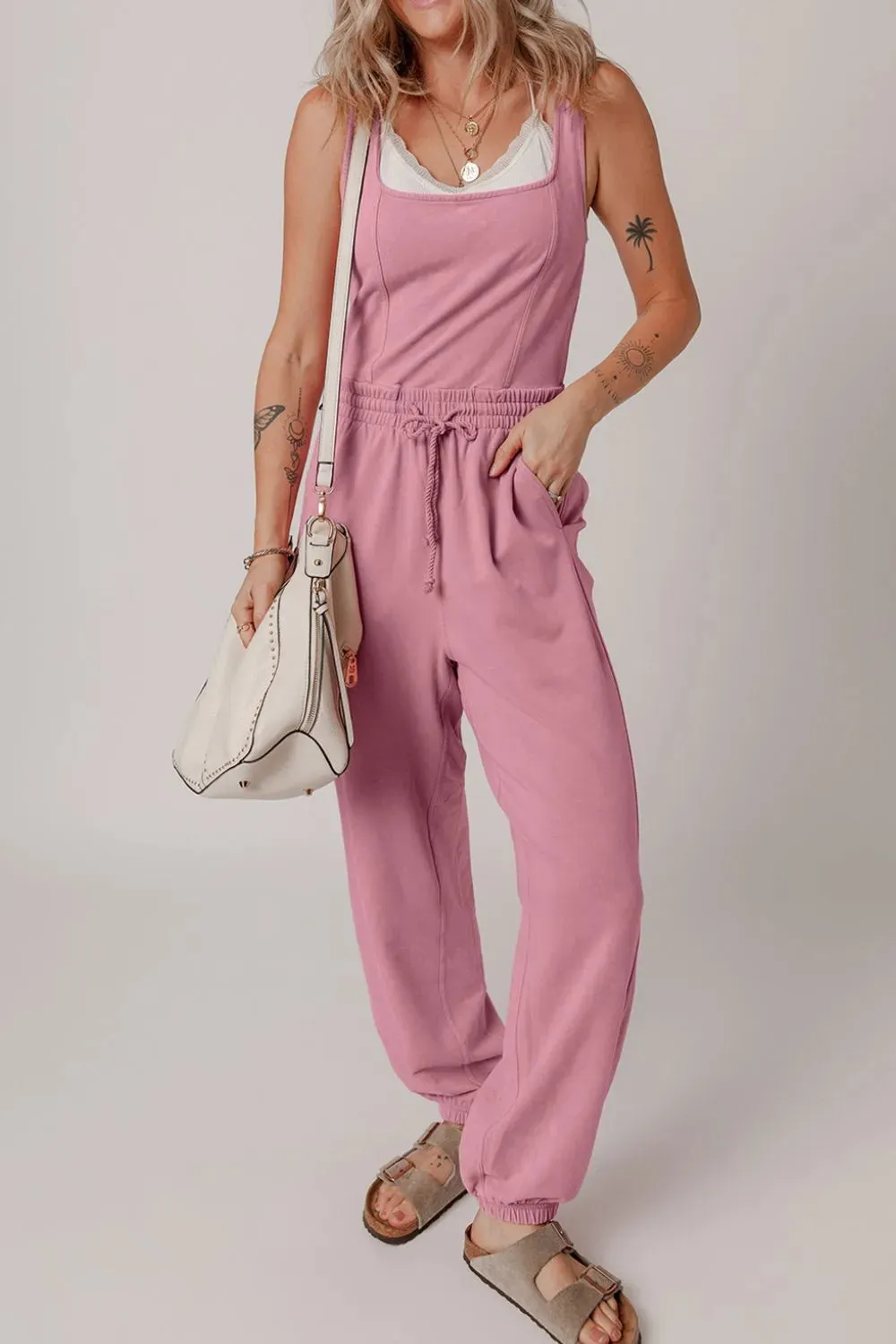 Elastic Waist Sleeveless Square Neck Jumpsuit