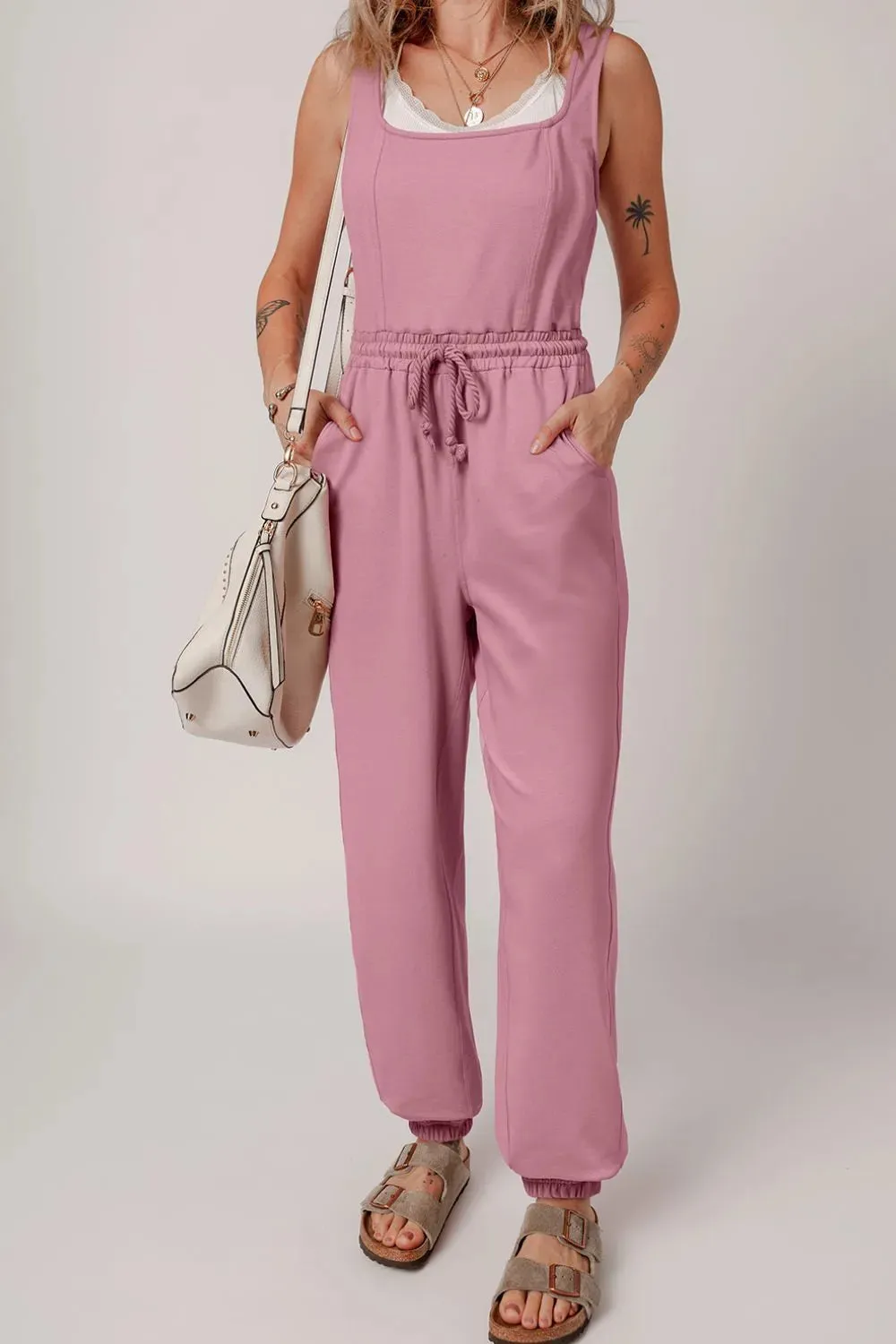 Elastic Waist Sleeveless Square Neck Jumpsuit