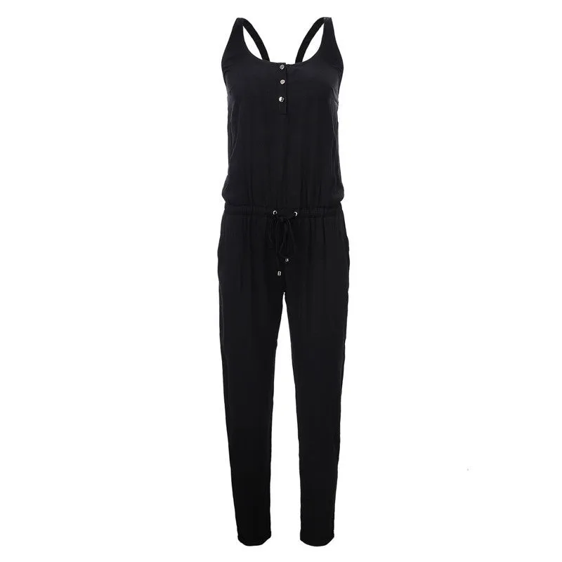 Elegant Womens Rompers Jumpsuit Casual Solid Bodysuit Sleeveless Crew Neck Long Playsuits Plus Size