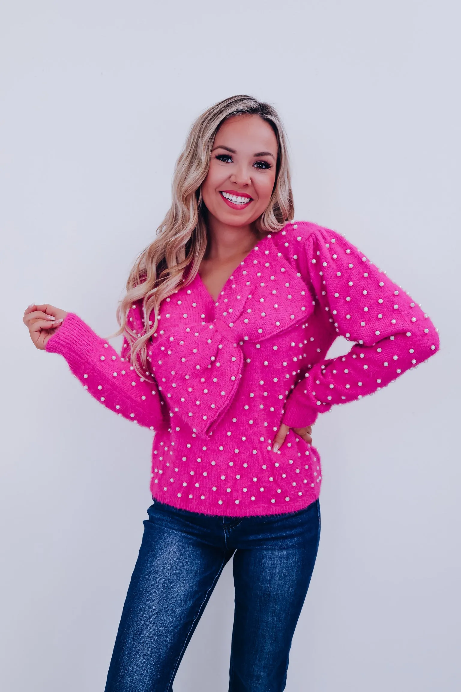 Ella Eyelash Knit Adorned Sweater - Pink