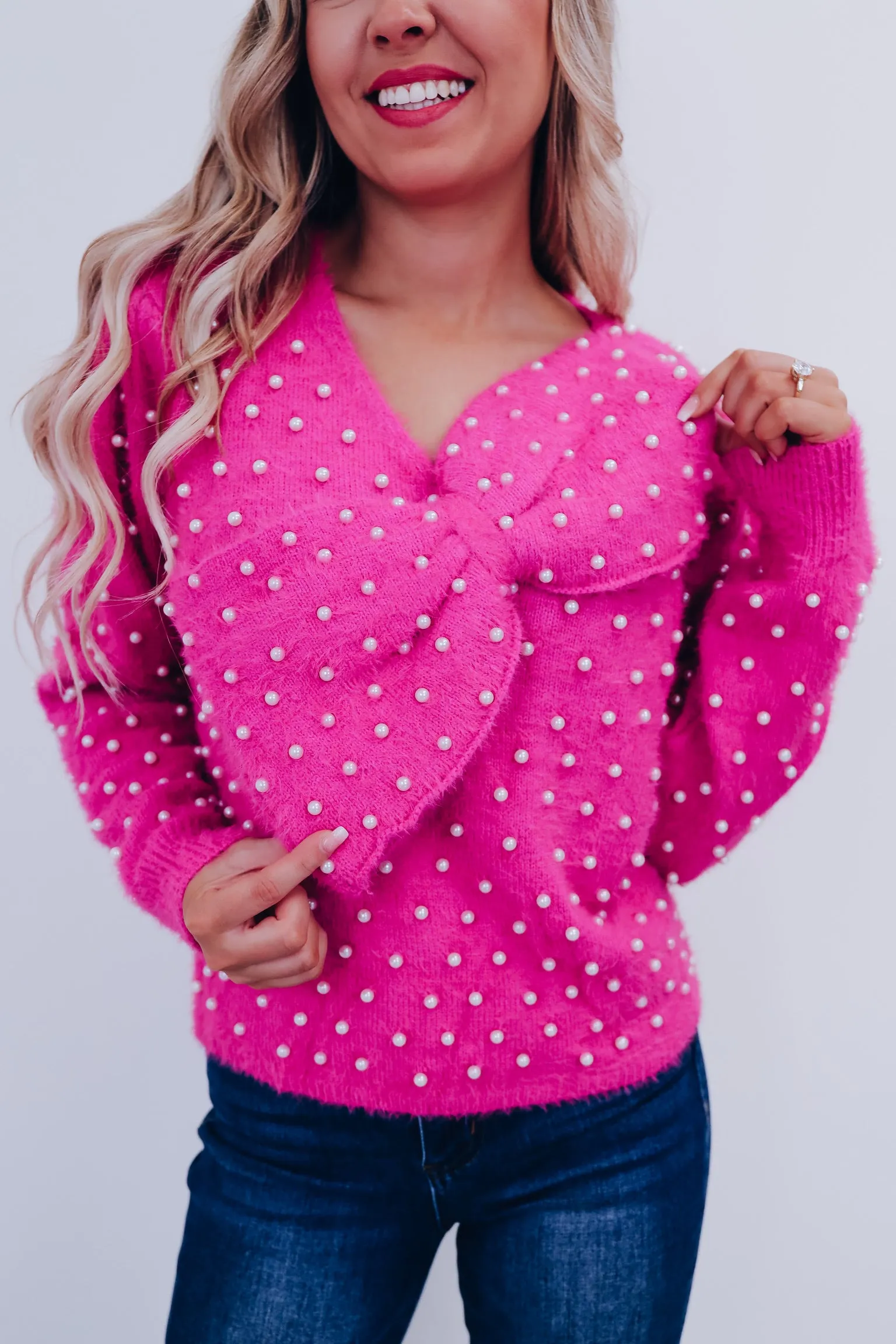 Ella Eyelash Knit Adorned Sweater - Pink