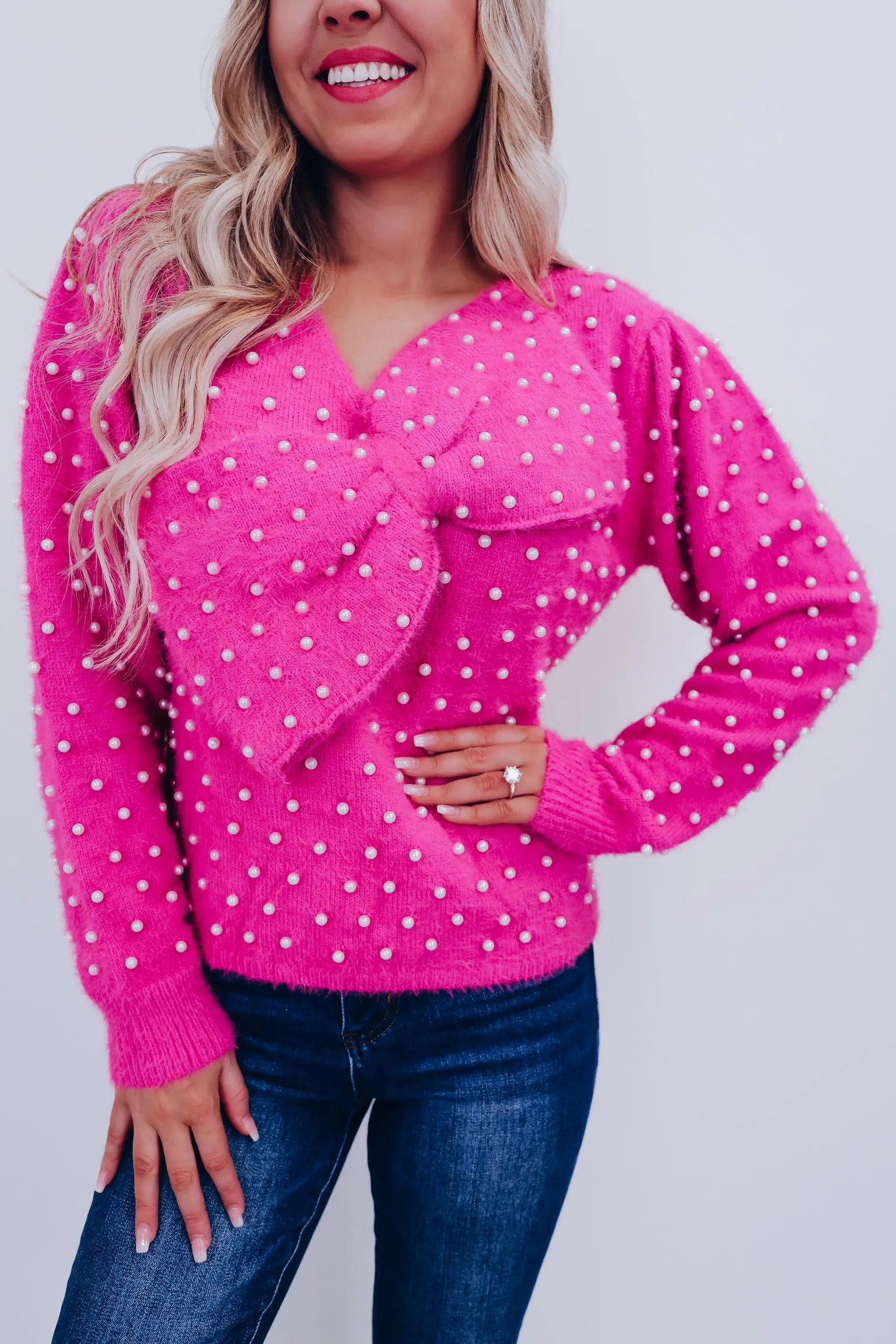 Ella Eyelash Knit Adorned Sweater - Pink