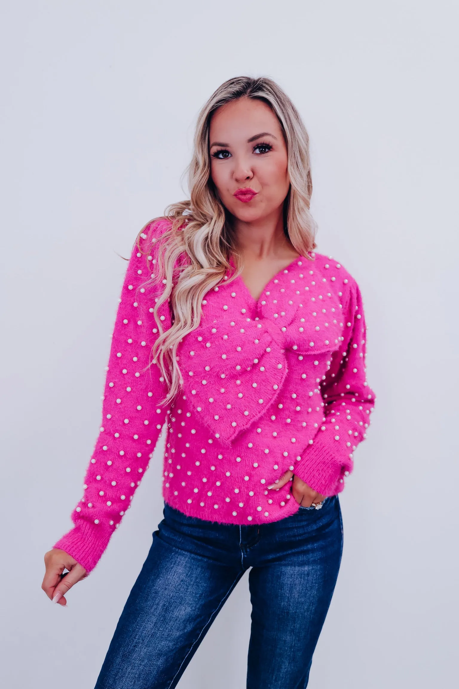 Ella Eyelash Knit Adorned Sweater - Pink