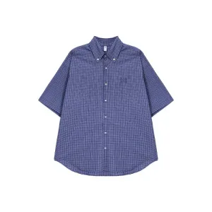 Embroidered Letters Plaid Drape Shirt