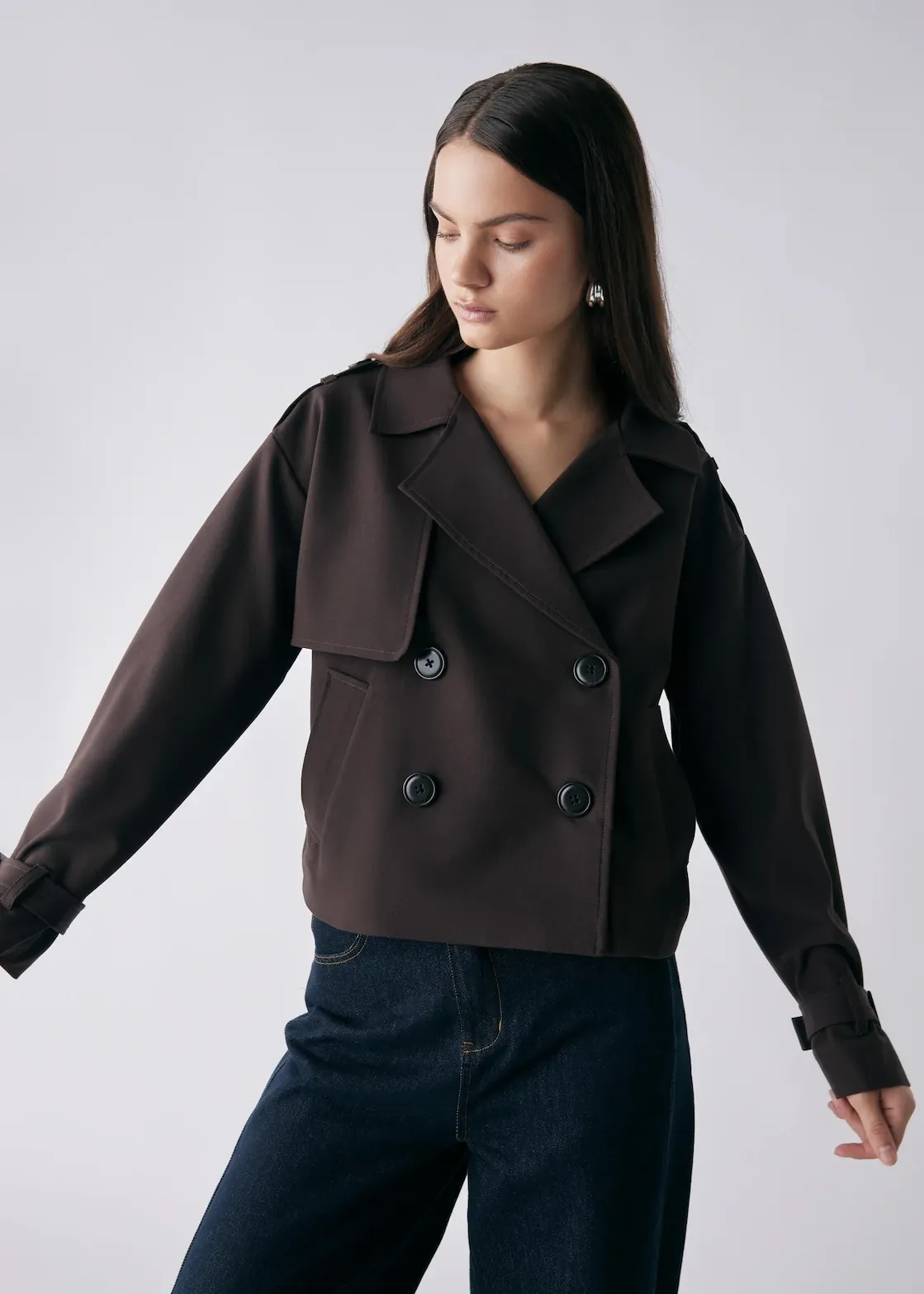 ESMAEE Avenue Cropped Trench - Chocolate