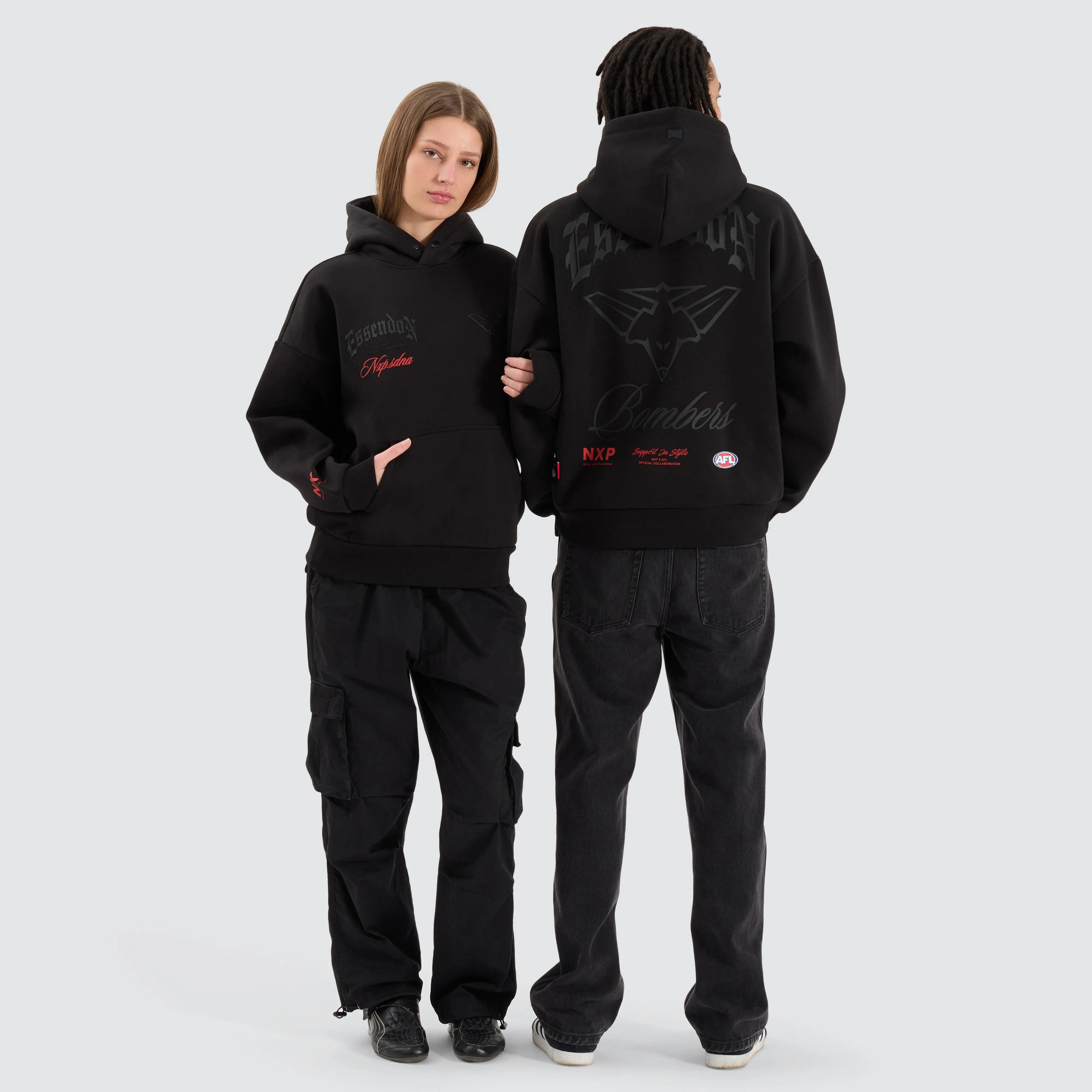 Essendon Bombers AFL Box Fit Hoodie Jet Black