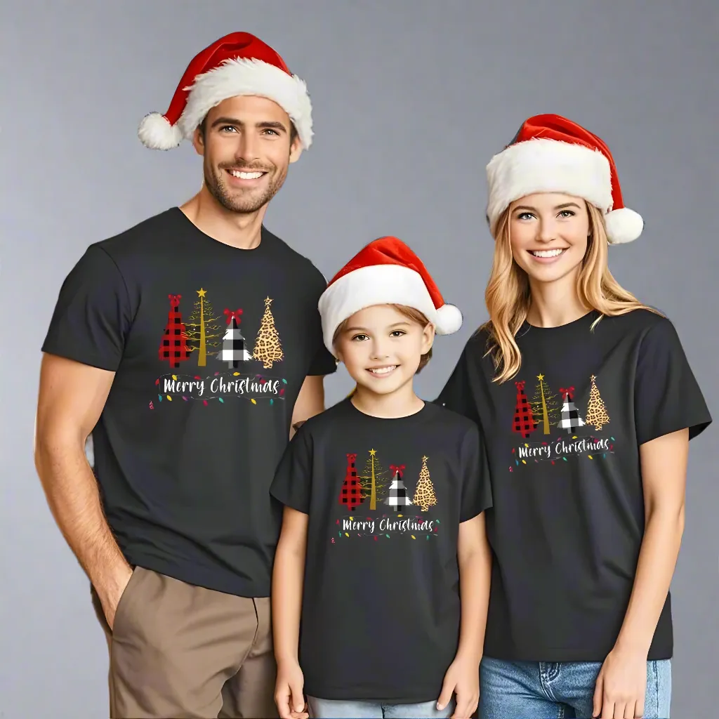 Family Christmas Tree Graphic Matching T-Shirts - "Merry Christmas" Holiday Family Outfits