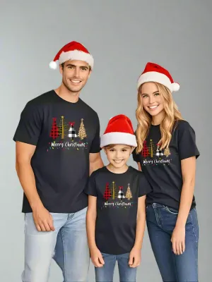 Family Christmas Tree Graphic Matching T-Shirts - "Merry Christmas" Holiday Family Outfits