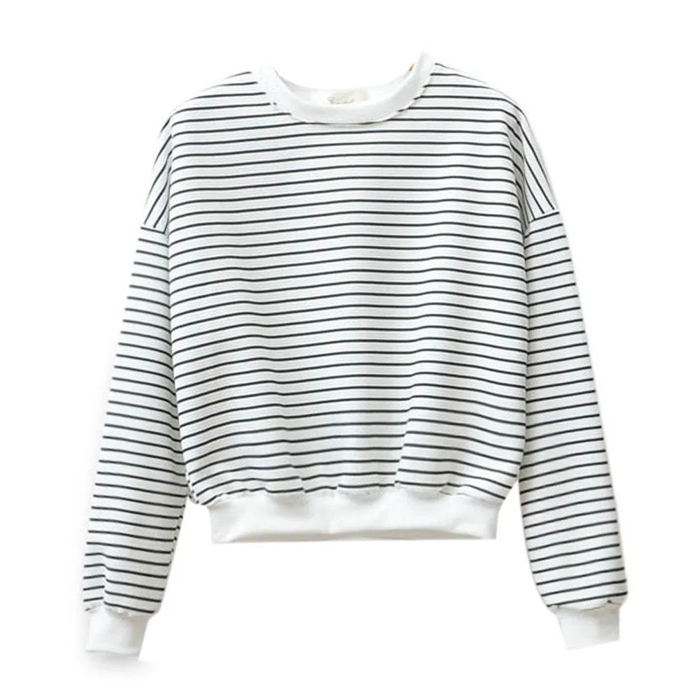 Fashion Hoodies for Women Striped Sweatshirts Hoody Long Sleeve Hoodie Cotton Casual Black White Pullover Tops