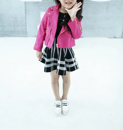 Fashion Kids Leather Jacket Girls PU Jacket Children Leather Outwear For Girl Baby Girl Jackets and Coats 2~7 T