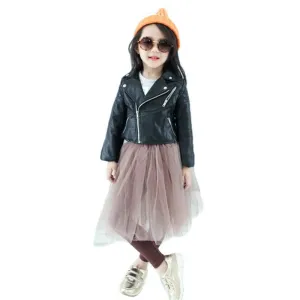 Fashion Kids Leather Jacket Girls PU Jacket Children Leather Outwear For Girl Baby Girl Jackets and Coats 2~7 T