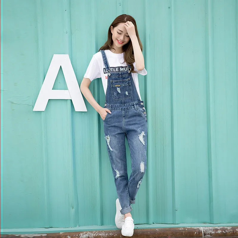 Fashion Ripped Jeans Jumpsuits Ladies Girls long Pants Casual Women Rompers bib overalls Suspenders